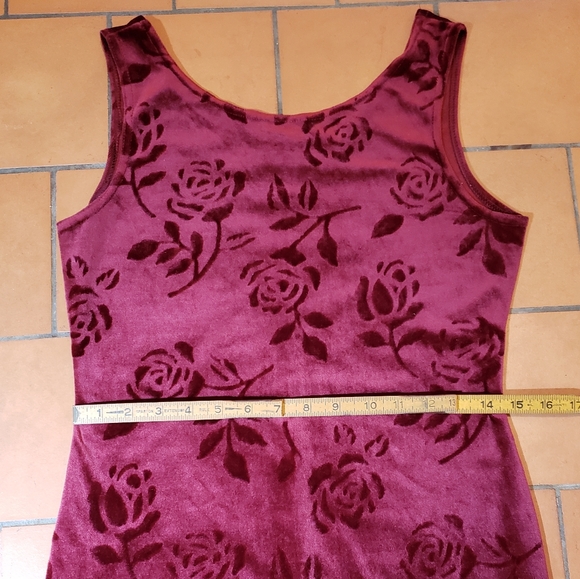 VTG 90s Wine red velvet Tank Dress Maxi with embossed Rose pattern - Picture 7 of 9